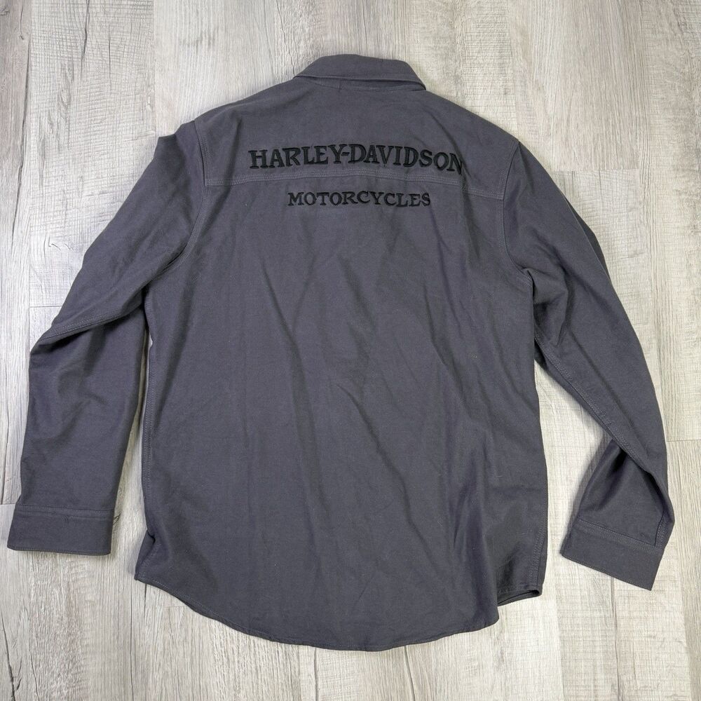 Harley Davidson Gray Button Front Willie G Skull L/S Shirt Mens Sz Large Thick N - Picture 10 of 10